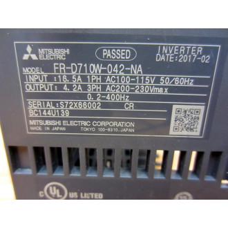 Mitsubishi FR-D710W-042-NA VSDVFDInverter FRD710W042NA Enclosure Only - Used