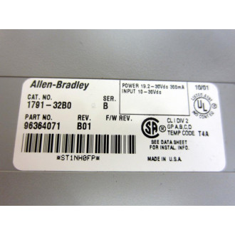 Allen Bradley 1791-32B0 IO Module 1791-32BO 96364071 Rev.B01 wo Guards - Used