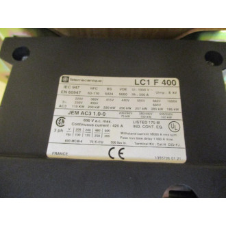 Square D LC1 F 400 Schneider Contactor Telemecanique LC1F400 LX1FJ240 Coil - New No Box