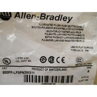 Allen Bradley 800FP-LF0PN3WX11 Illum.Push Button 800FPLF0PN3WX11