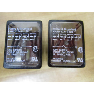 Potter & Brumfield KHAU-17A11-120VAC Relay  KHAU-17A11-120V (Pack of 2) - New No Box