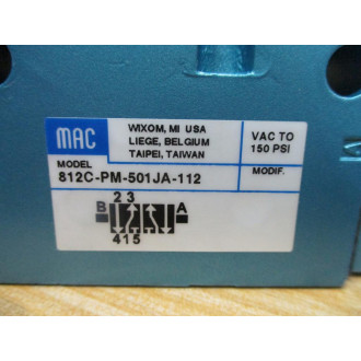 Mac Valves 812C-PM-501JA-112 Solenoid Valve 812CPM501JA112