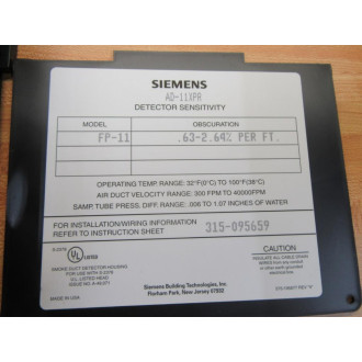 Siemens Pyrotronics AD-11XPR Fire Safety Air Duct Housing 500-096062