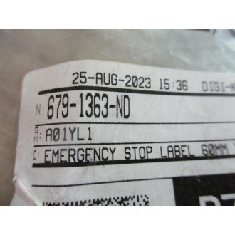 60MM Emergency Stop Label Yellow - New No Box