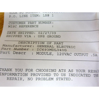 GE Fanuc IC693MDL340 Module IC693MDL340GRepair No.RJ02180060 - Refurbished