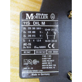 Moeller Klockner Eaton 11S DIL M Auxiliary Contact 11SDILM