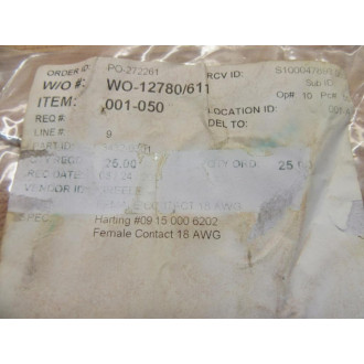 Harting 09150006202 Crimp Contact Connector  R15-BU-C (Pack of 25)