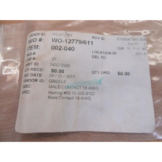Harting 09150006102 Pin (AWG18) R15-STI-C (Pack of 50)