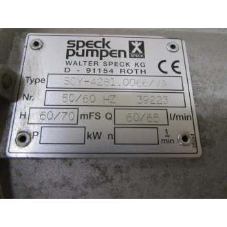 Speck Pumpen SCY-4281.0066VA Pump And Motor ATB AF712E-7 Tested - Used