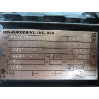 SEW-Eurodrive DFT71D4 Motor W Gear Box SF37DT71D4 - Used