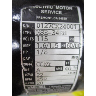 Bodine Electric NSE-34RH Gear Motor NSE34RH - Used