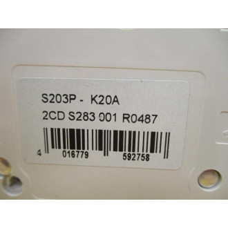 ABB S 203 P K 20 A Circuit Breaker S203PK20A 20A 1 Pole - Used