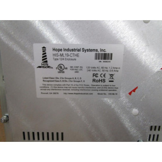 Hope Industrial Systems HIS-ML19-CTHE 19" Panel Mount Monitor HIS-ML19 - New No Box