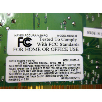 Hayes Accura 0166-04 E150984 Computer Modem Card 016604 03357B - Used