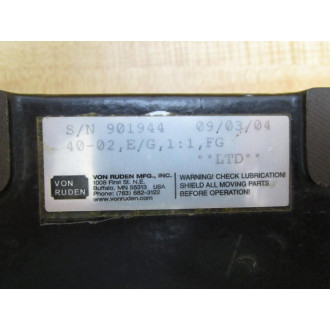 Von Ruden 90002 Gear Box Model 40-02 - Used