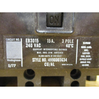 Westinghouse EB3015 15A Circuit Breaker - Used