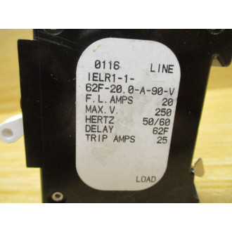 Airpax IELR1-1-62F-20.0-A-90-V 20A Circuit Breaker IELR1162F200A90V Chipped - Used