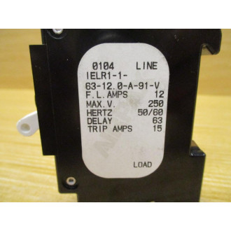 Airpax IELR1-1-63-12.0-A-91-V 12A Circuit Breaker IELR1163120A91V - Used