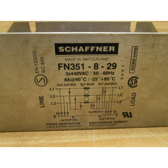 Schaffner FN351-8-29 Power Line Filter FN351829 - Used