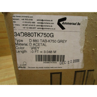 Unichains 34D880TK750G 10' Conveyor Chain D 880 TAB-K750 GREY