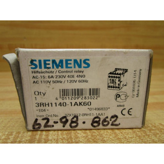 Siemens 3RH1140-1AK60 Control Relay 3RH11401AK60