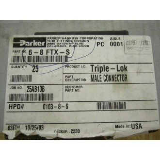 Parker 6-8FTX-S Male Connector (Pack of 4) - New No Box