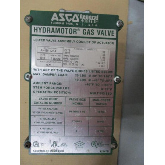 Asco General Controls AH4B112A4 Hydramotor Gas Valve - Used