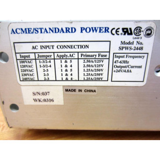 AcmeStandard Power SPWS-2448 AC Power Supply SPWS2448 - Used