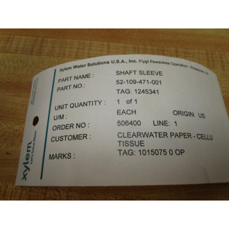Xylem 52-109-471-001 Shaft Sleeve 52109471001 - New No Box