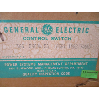 General Electric 16SB1 128B1748G3 GE Control Switch 366 56094 54