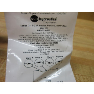 Sun Hydraulics 990-023-007 Seal Kit 990023007