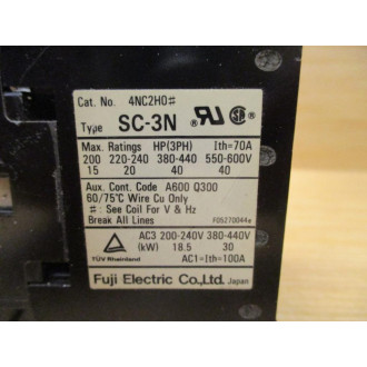 Fuji Electric SC-3N 3P Contactor 4NC2H0 200V 50Hz 200-220V 60Hz - Used