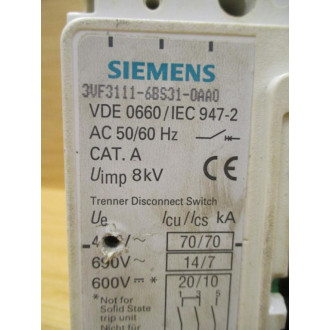 Siemens 3VF3111-6BS31-0AA0 100A Circuit Breaker 3VF31116BS310AA0 - Used