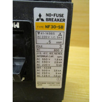 Mitsubishi NF 30-SB Circuit Breaker NF30SB 5 AMP - Used