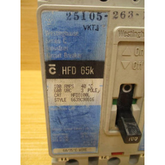 Westinghouse HFD3100L 100A Circuit Breaker - Used