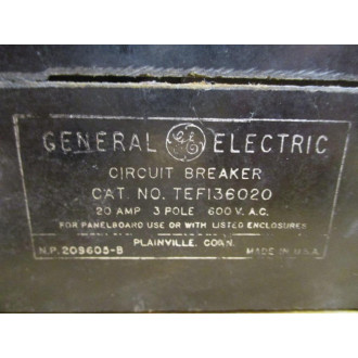 General Electric TEF136020 20A Circuit Breaker GE - Used