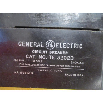 General Electric TE132020 20A Circuit Breaker GE - Used
