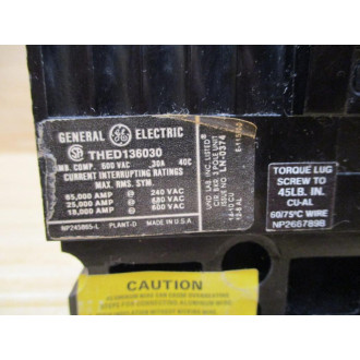 General Electric THED136030 Circuit Breaker 30A - Used