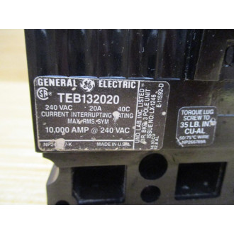 General Electric TEB132020 20A Circuit Breaker GE - Used