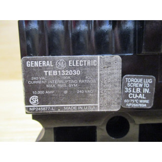 General Electric TEB132030 30A Circuit Breaker GE Old Style - Used