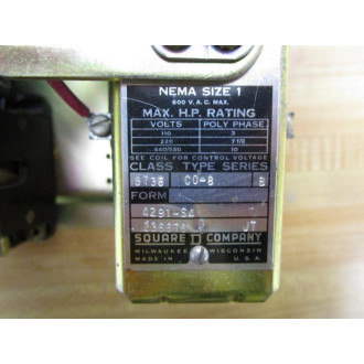 Square D 8736 C0-8 Starter 8736 CO-8 Form 4291-S4 - Used