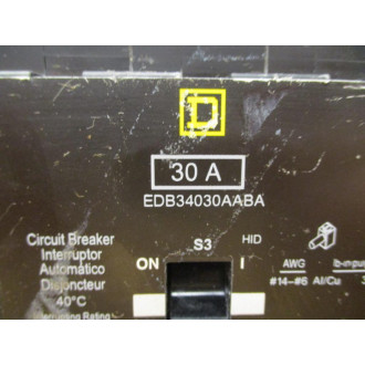 Square D EDB34030AABA 30A Circuit Breaker - Used