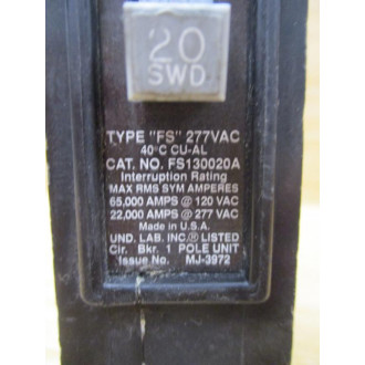 Eaton Cutler Hammer FS130020A 20A Circuit Breaker - Used