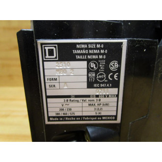 Square D 2510 MBO2 AC Manual Starter 79283 2510 MB02