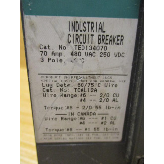 General Electric TED134070 70A Industrial Circuit Breaker - Used