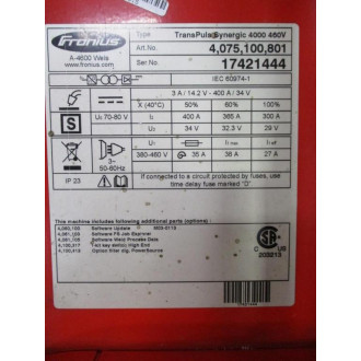 Fronius 4,075,100,801 Wire Feeder 4075100801 W 4,045,930,800 - Used