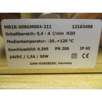 GHM Honsberg MR1K-008GM004-211 Flow Switch MR1K008GM004211 - New No Box