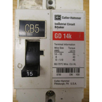 Cutler Hammer GD 14K 15A 15A Industrial Circuit Breaker GD 14K - Used