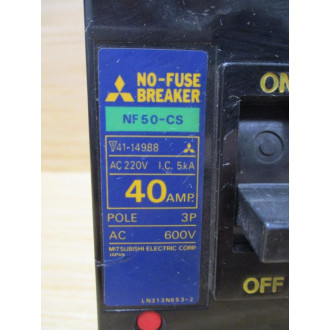 Mitsubishi NF50-CS 40A No-Fuse Circuit Breaker NF50CS Cracked - Used