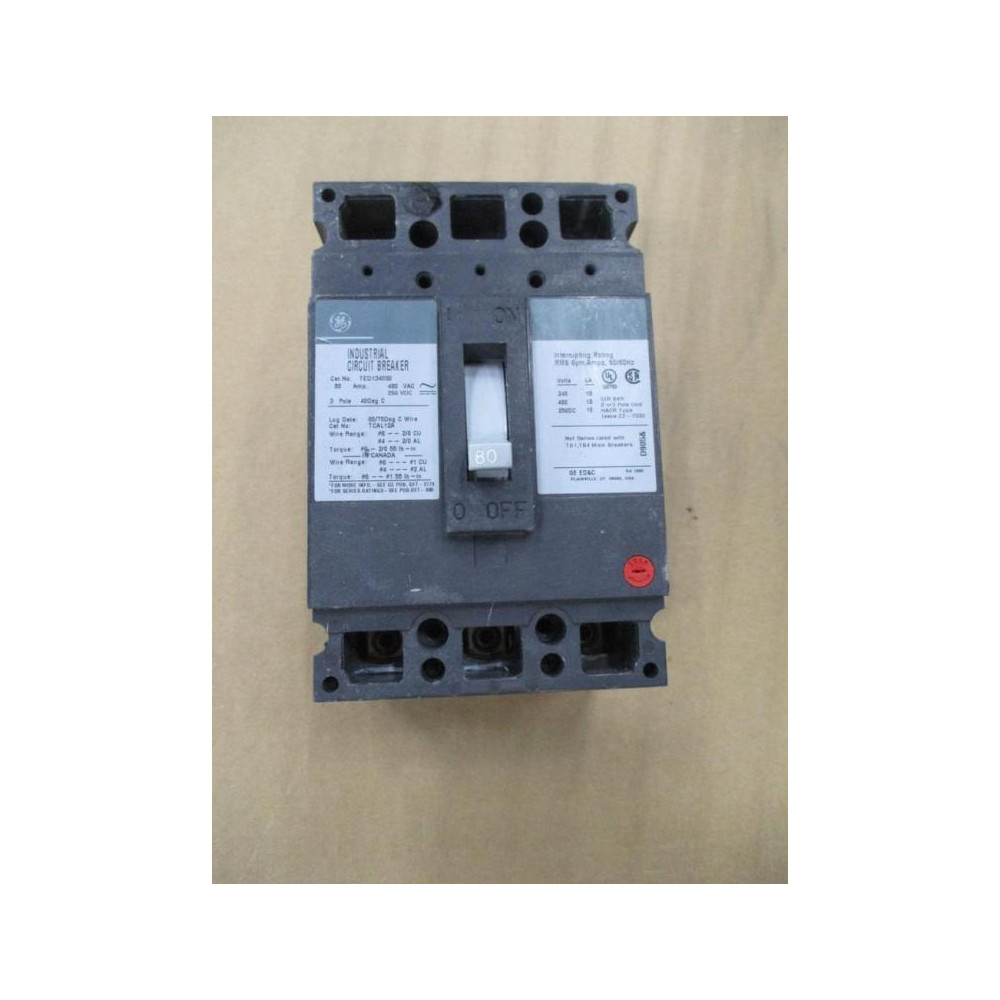 General Electric TED134080 80A Industrial Circuit Breaker GE - Used